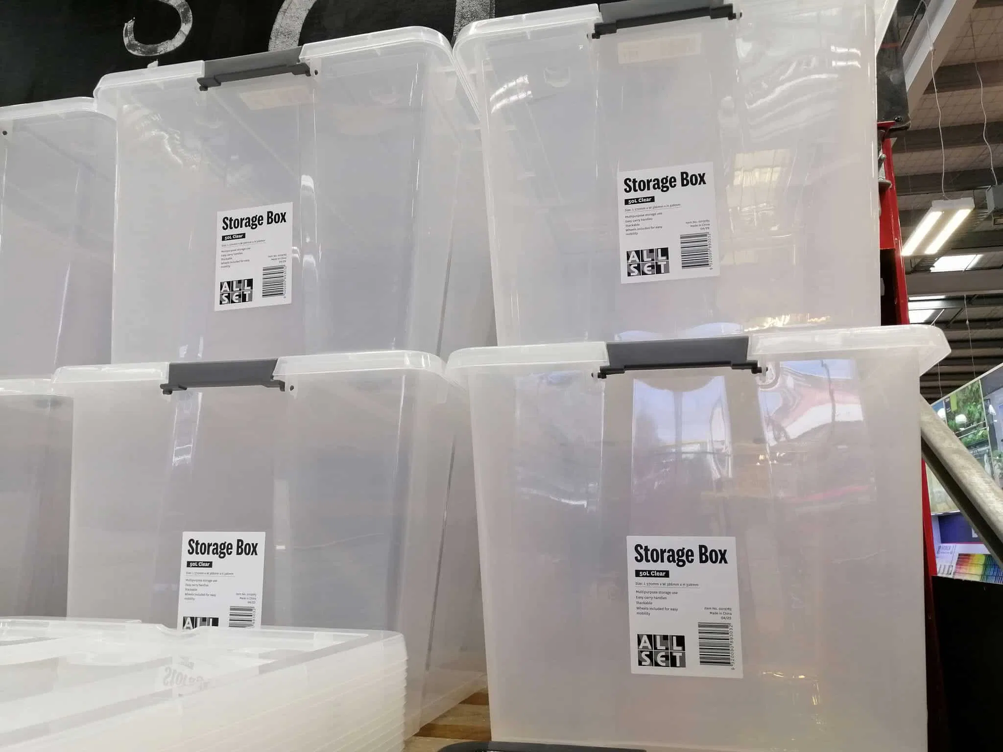 Translucent storage boxes that over time can sometimes become brittle and break easily.