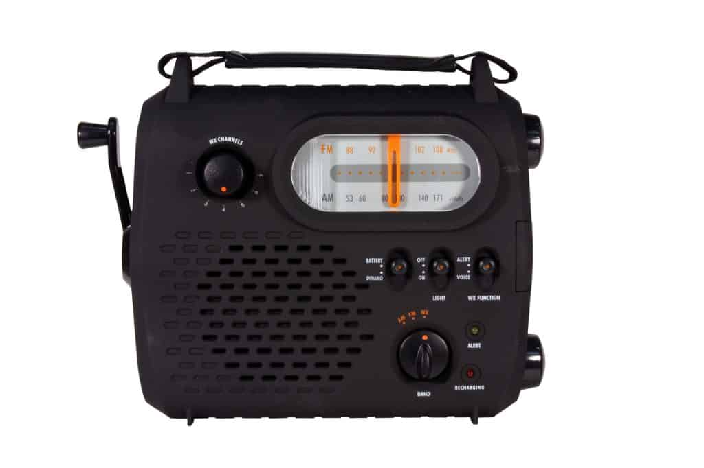 A black radio on a white background.